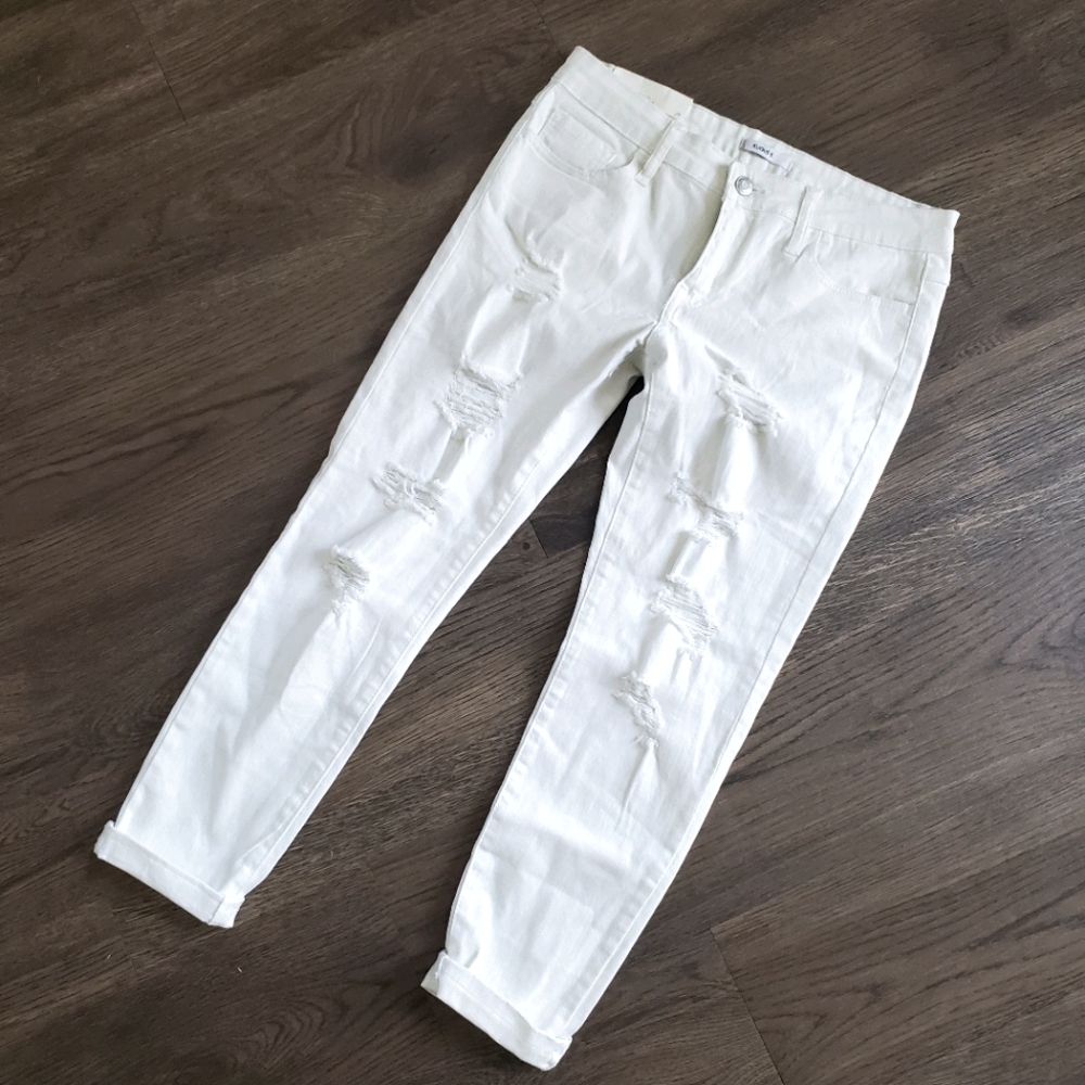 White Distressed Cropped Jeans